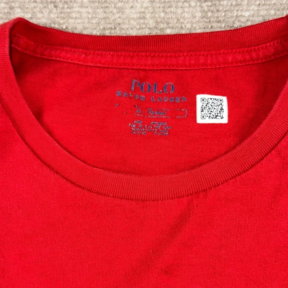 Polo Ralph Lauren Mens Long Sleeve T-Shirt Red Graphic Sleeve Logo Small